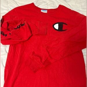 champion red cotton long sleeve shirt